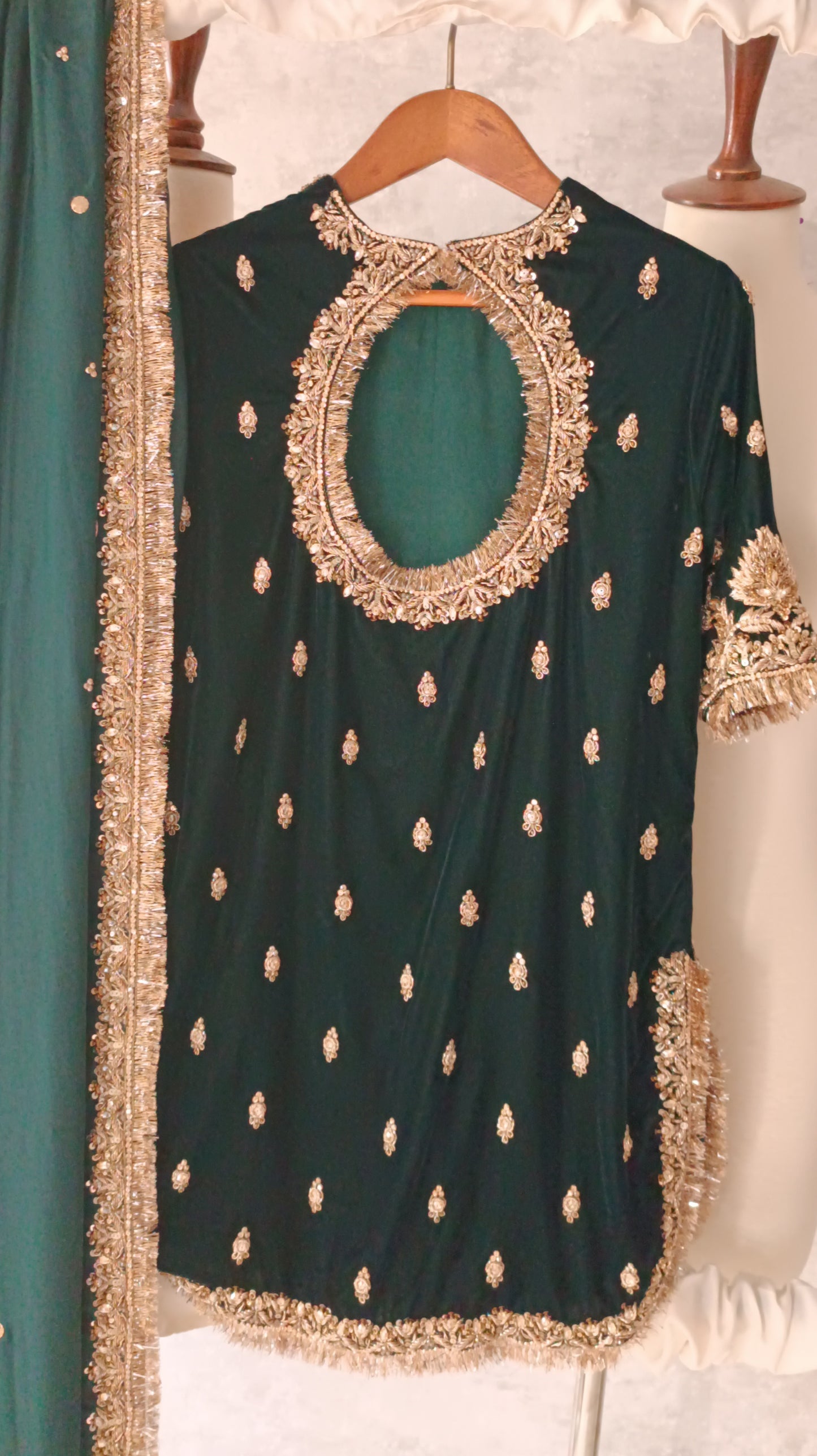 Wedding Edit - Bridal Velvet Gharara set - Deep Bottle Green