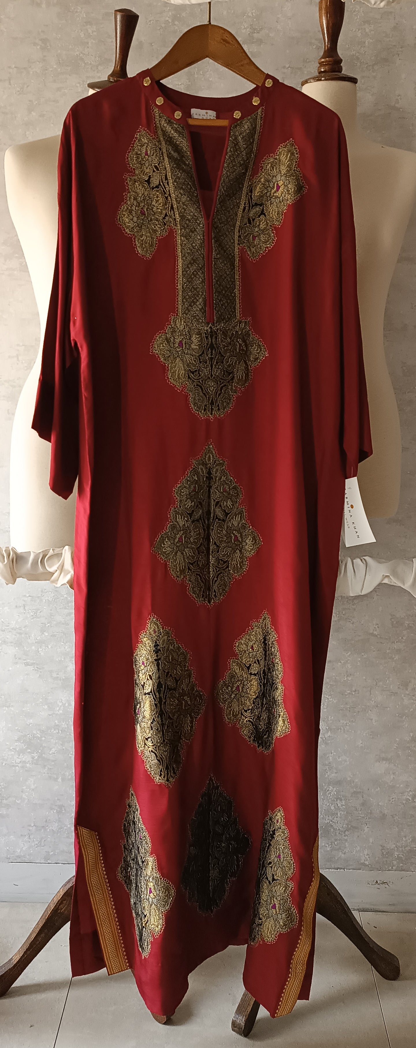 Dholki Edit - Kaftan - Kimkhawab Applique (Carmine Red)