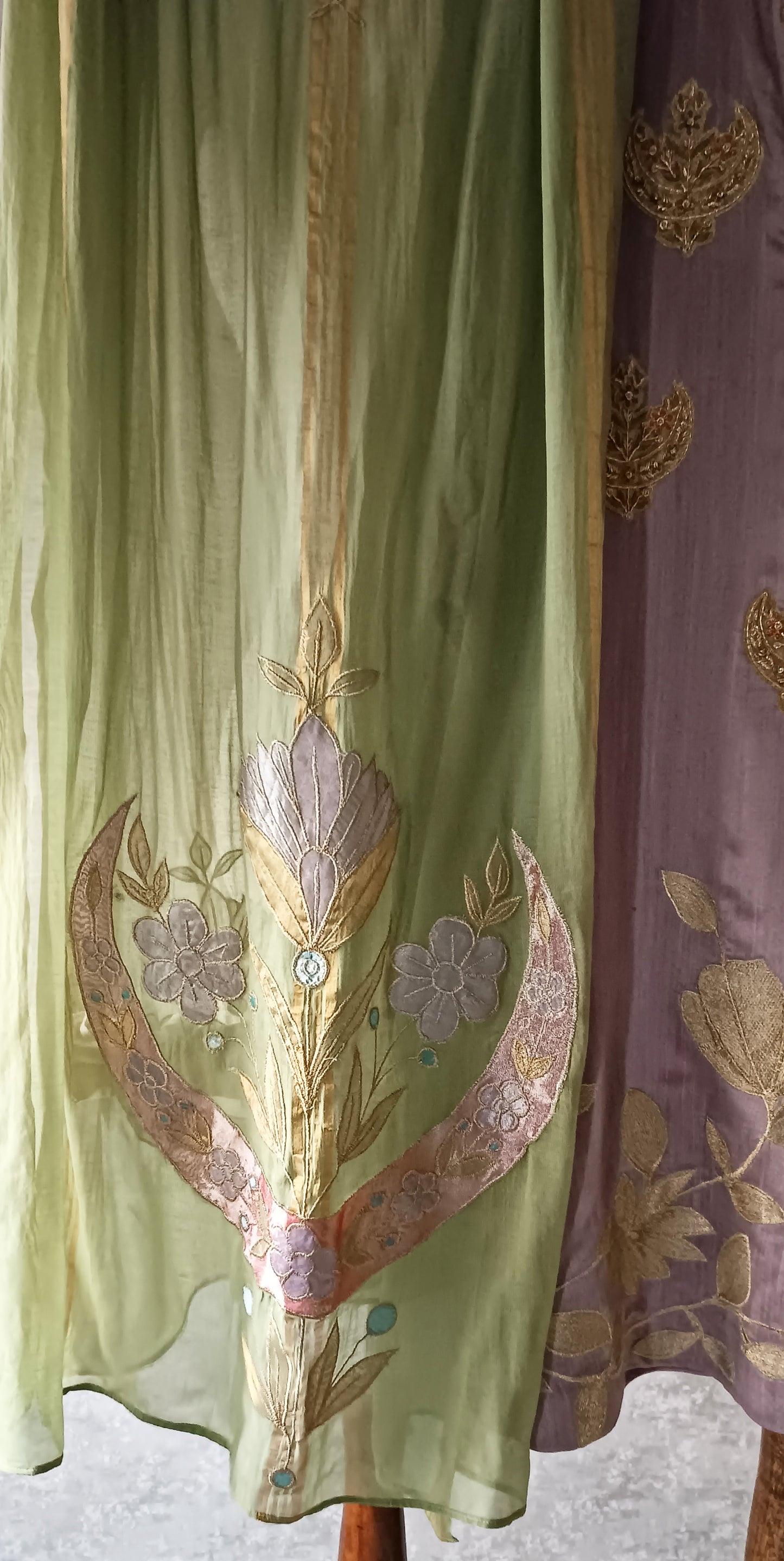 Dholki Edit - Pure Maple Raw Silk - Lavendar & Green Chaand Phool