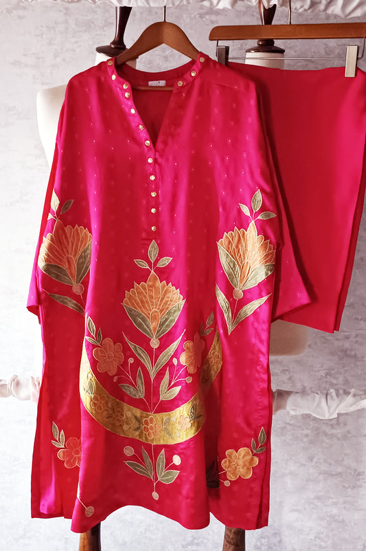 Dholki Edit - Pure Sheesha Bundki Silk - Hot Pink Chaand Phool