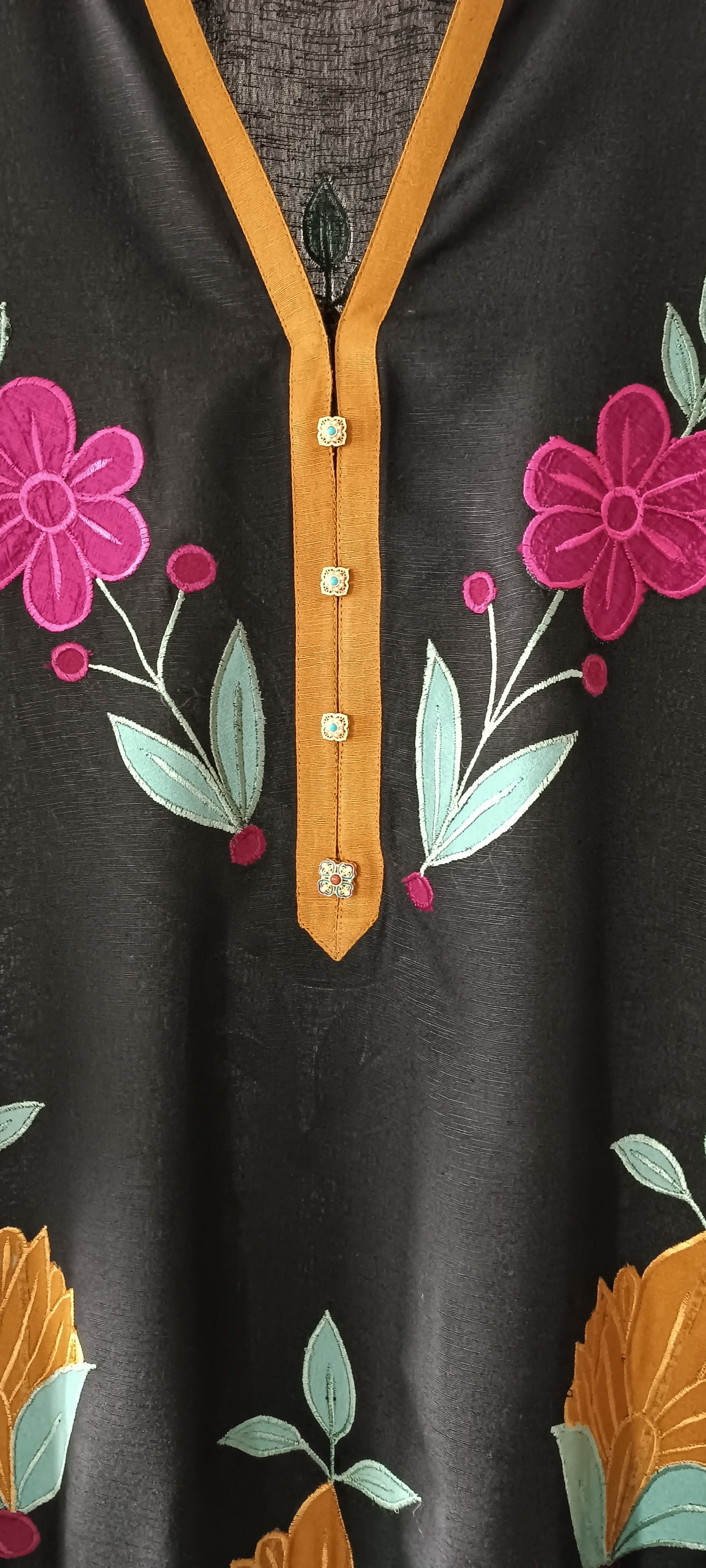 Winter Edit - Silk Applique Chaand Phool - Pure Silk Karandi- Black