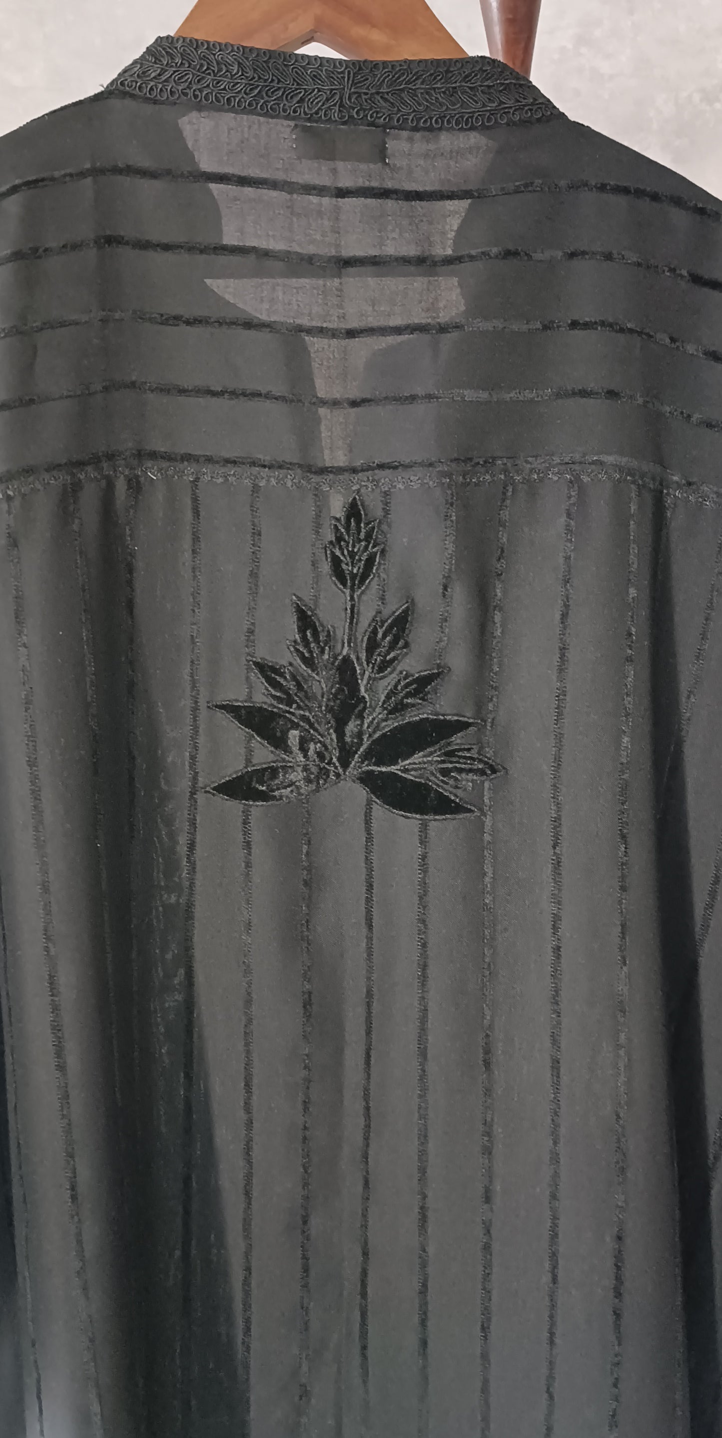 Winter Edit - Velvet Applique & Dori Embroidery - Pure Velvet striped Linen- Black