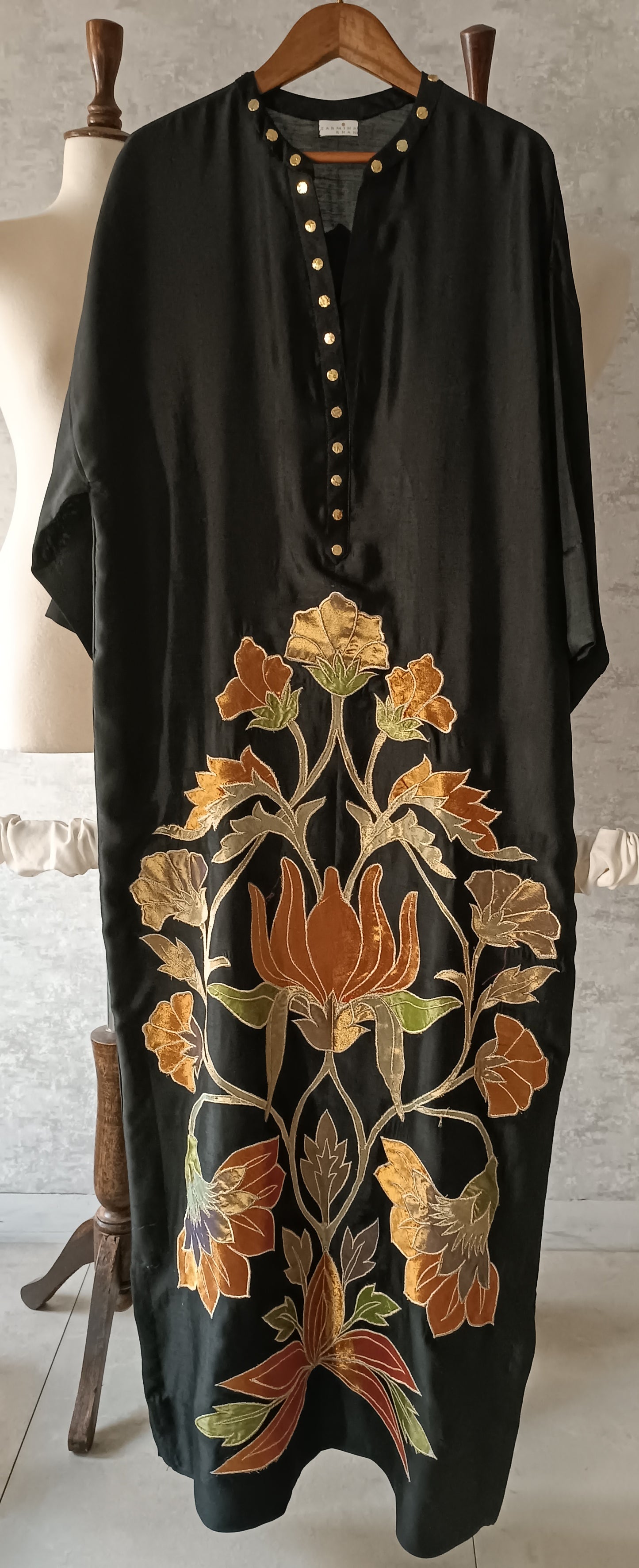 Wedding Edit - Pure Maple Raw Silk Kaftan - Black