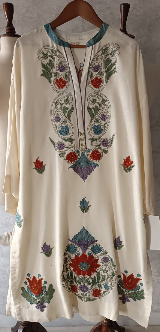Winter Edit - Light wool blend marina with pure silk  Applique -  Soft White