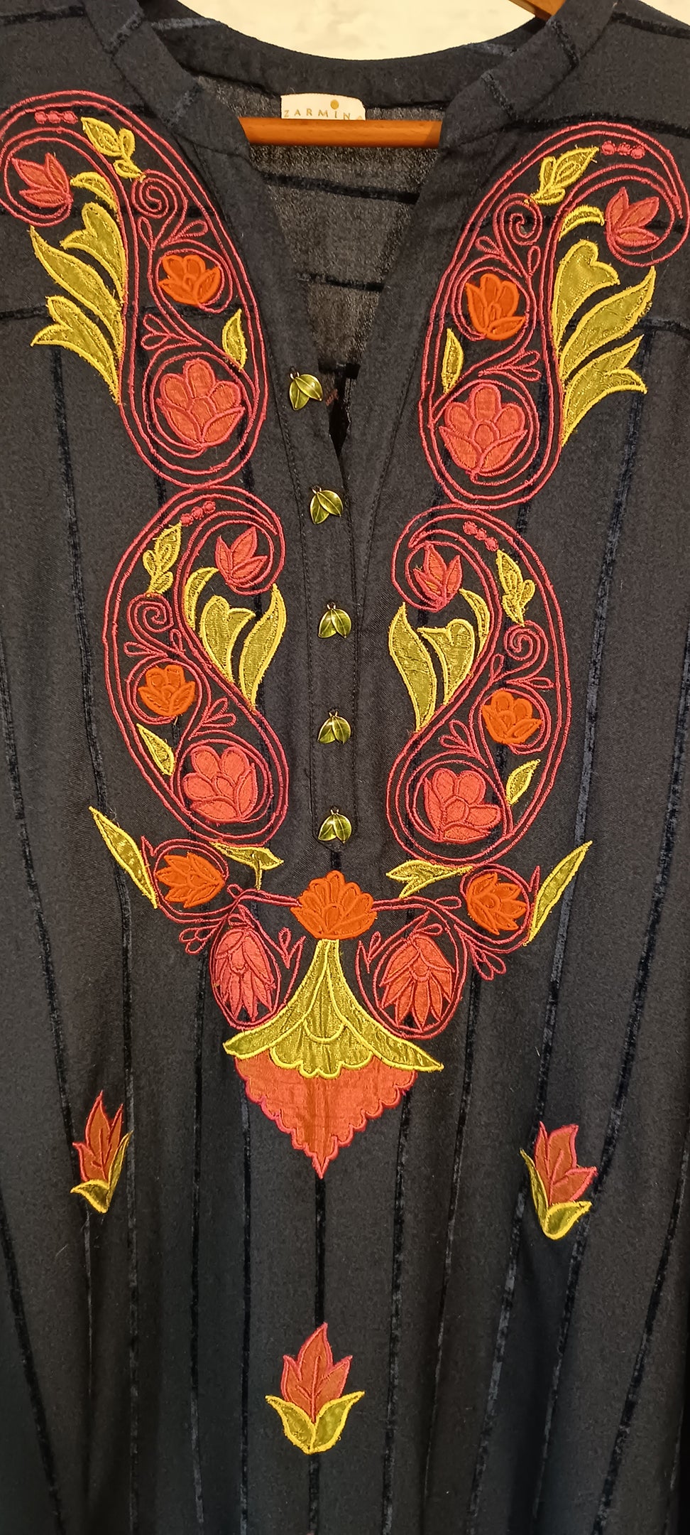 Spring Edit -   Velvet striped linen with Silk Applique -  Deep Blue