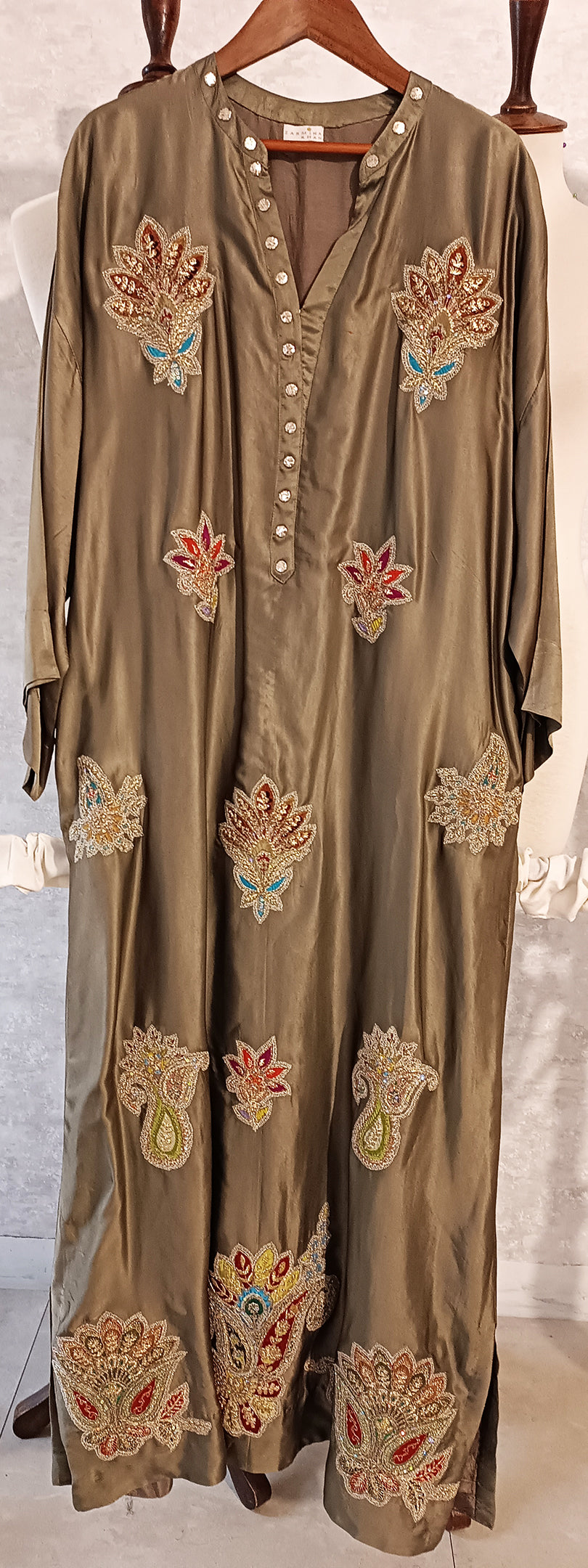 Kaftan Edit -  Pure Sateen Silk with embellishment -  Aastha Green
