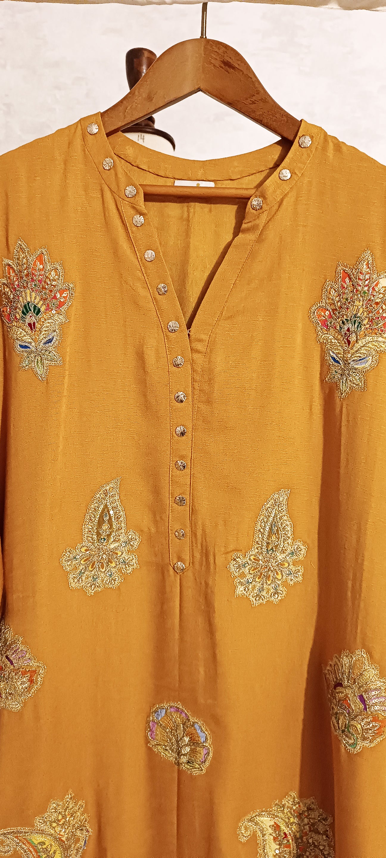 Spring Edit -  Pure Silk Karandi Embellished Appliqué -  Kesari Yellow
