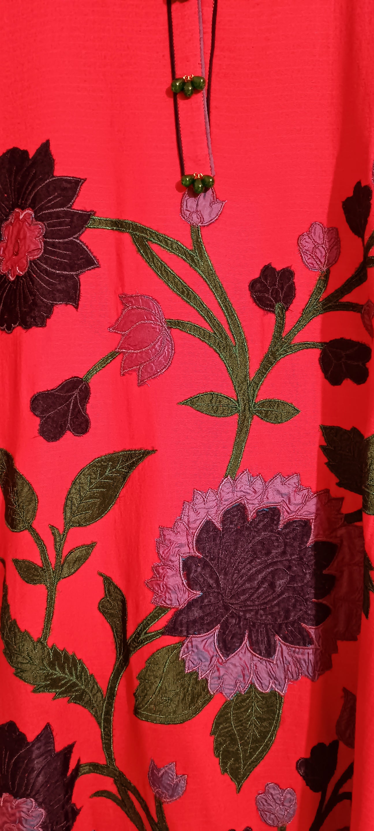 Spring Edit -  Pure Silk Karandi Velvet Appliqué - Scarlet Red