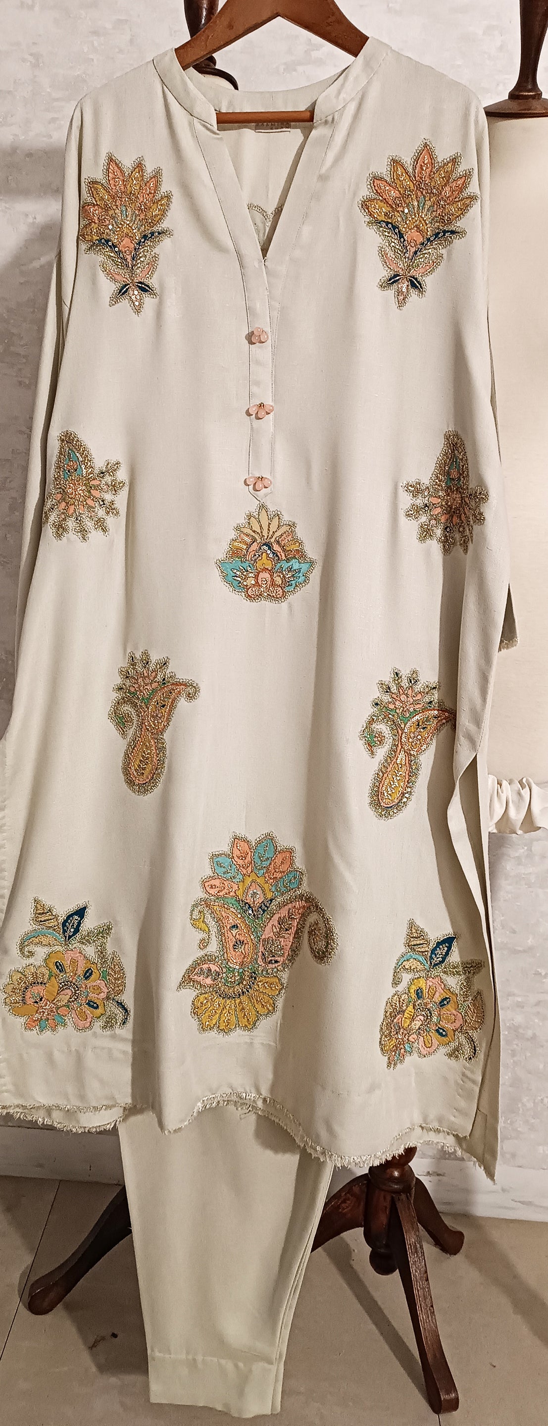 Spring Edit -  Pure Lawn Karandi Velvet Appliqué - Cloud Dancer White