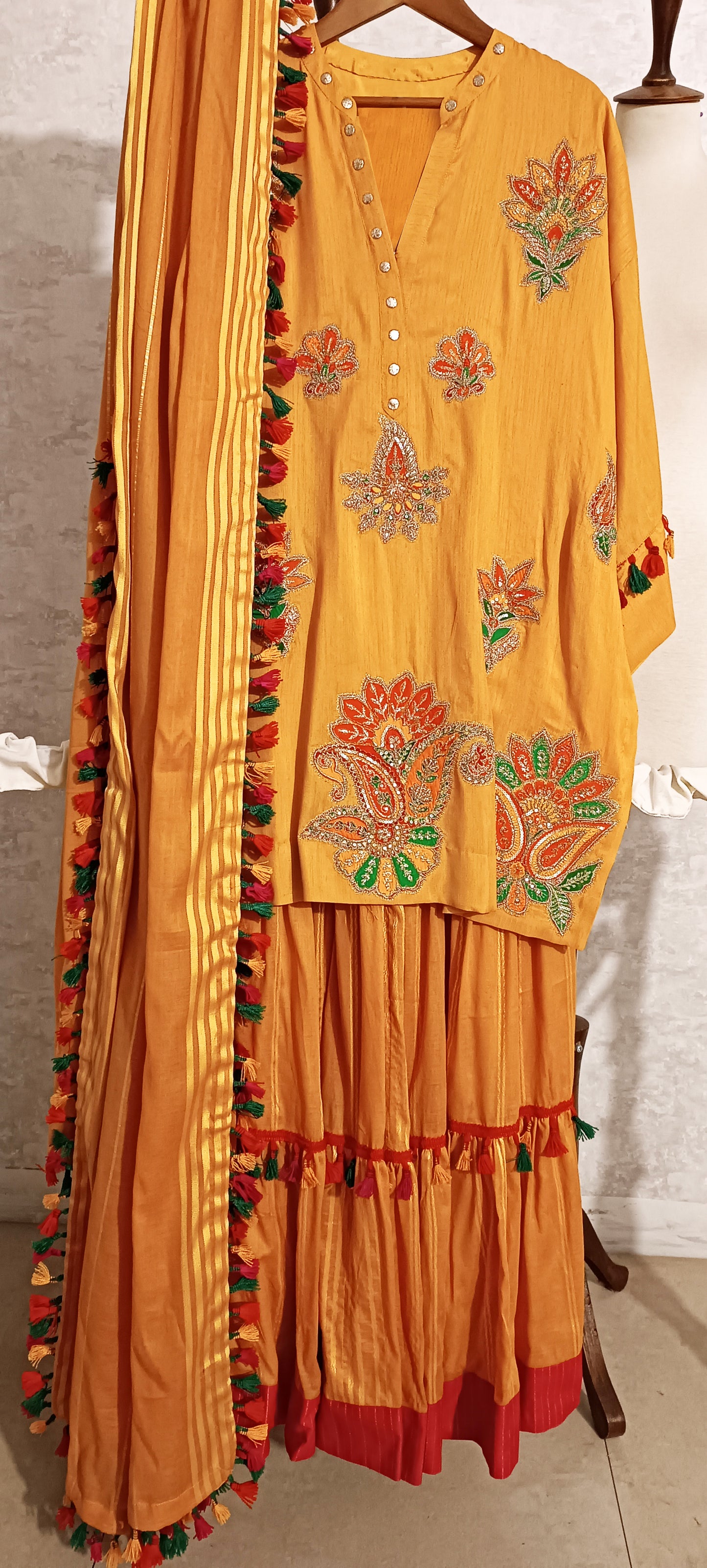Spring Edit -  Pure Silk with silk embellished Appliqué - Kesari Yellow