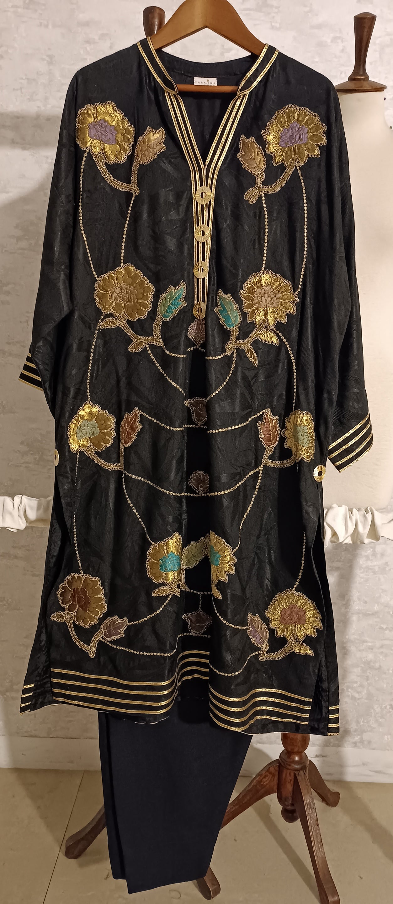 Spring Edit -  Pure Silk Karandi Kimkhawab Appliqué -  Black