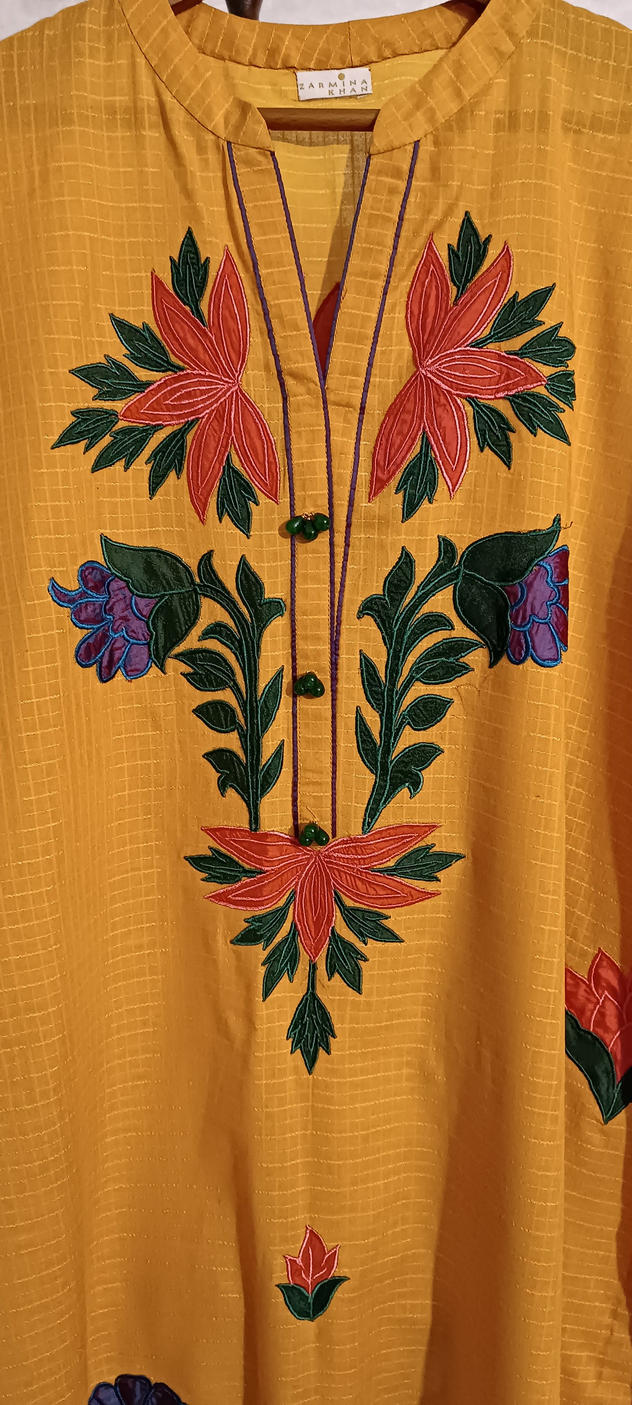 Spring Edit -  Pure Dobby Gold with SilkAppliqué -  Kesari Yellow