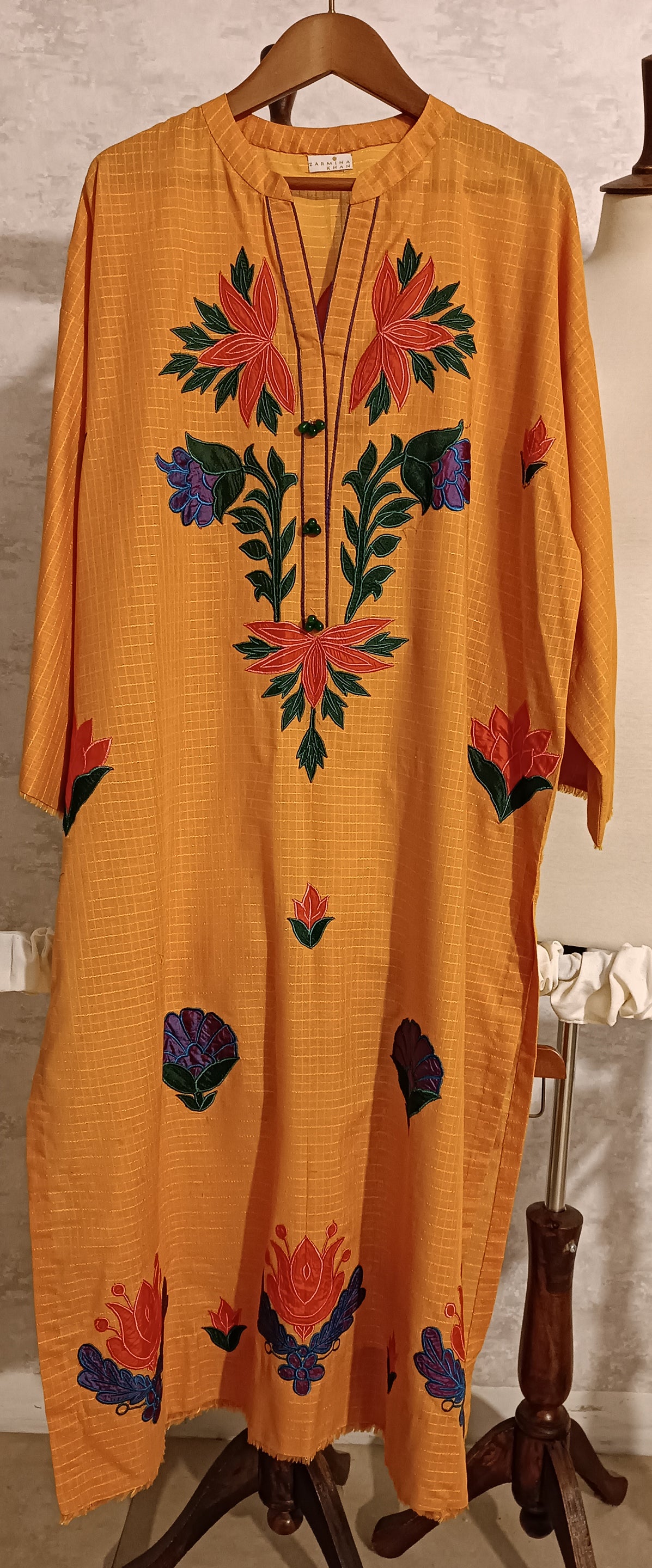 Spring Edit -  Pure Dobby Gold with SilkAppliqué -  Kesari Yellow