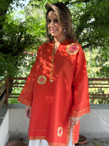 Summer Edit - Pure Kara cotton with Kimkhawab (Orange)