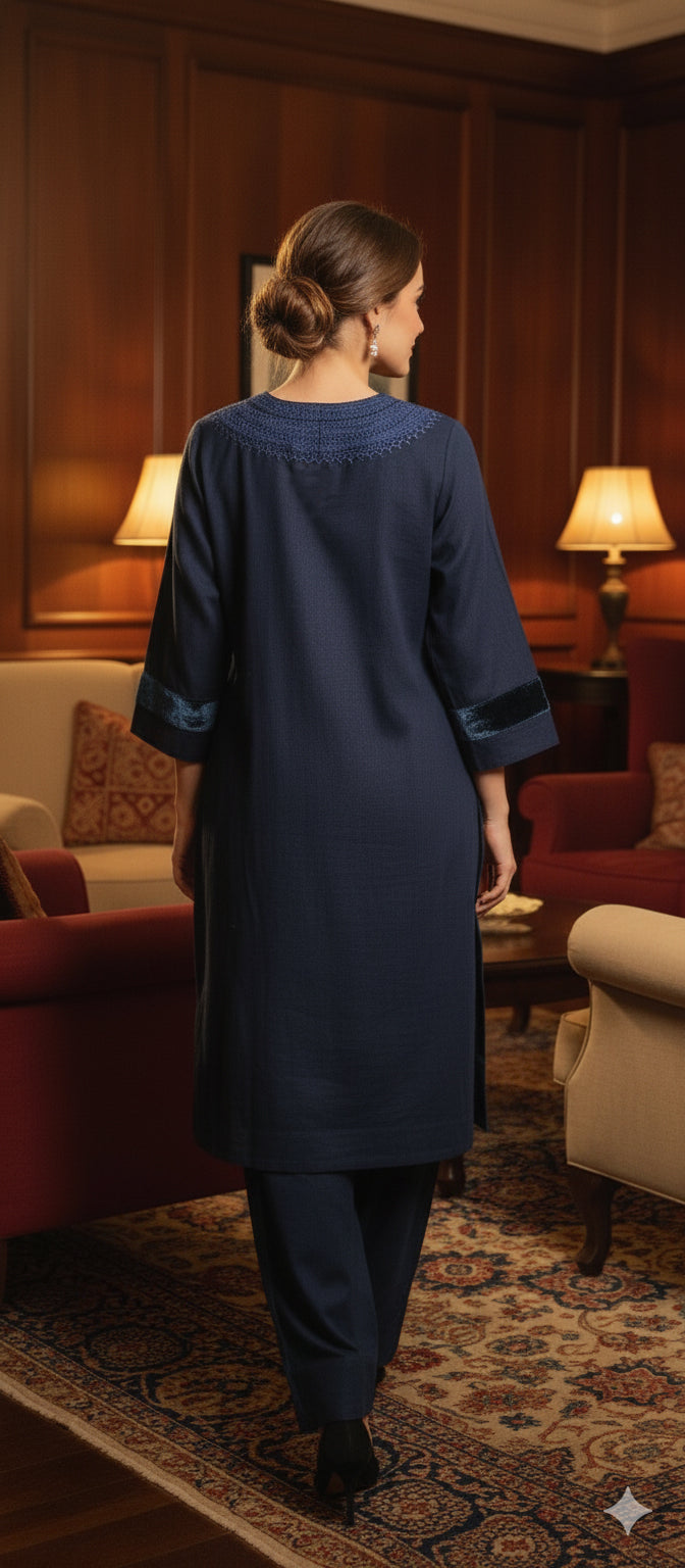 Winter Edit - Dori Embroidery - Pure Slub Khaddar- Deep Royal Blue