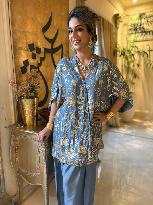 Wedding Edit - Sequined Pure Georgette Chiffon - Cerulean Blue