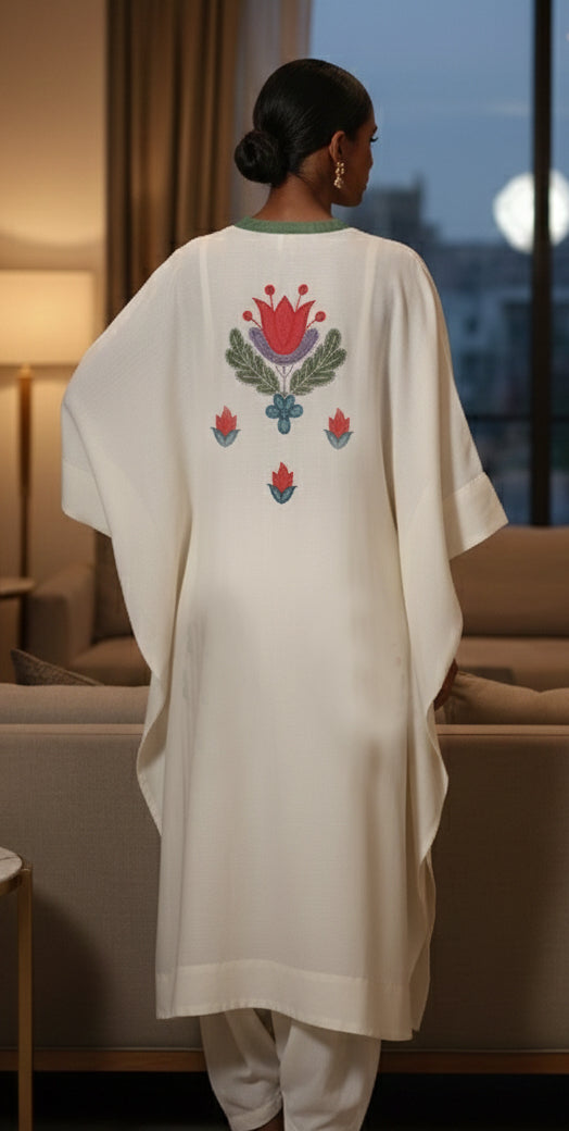 Winter Edit - Light wool blend marina with pure silk  Applique -  Soft White