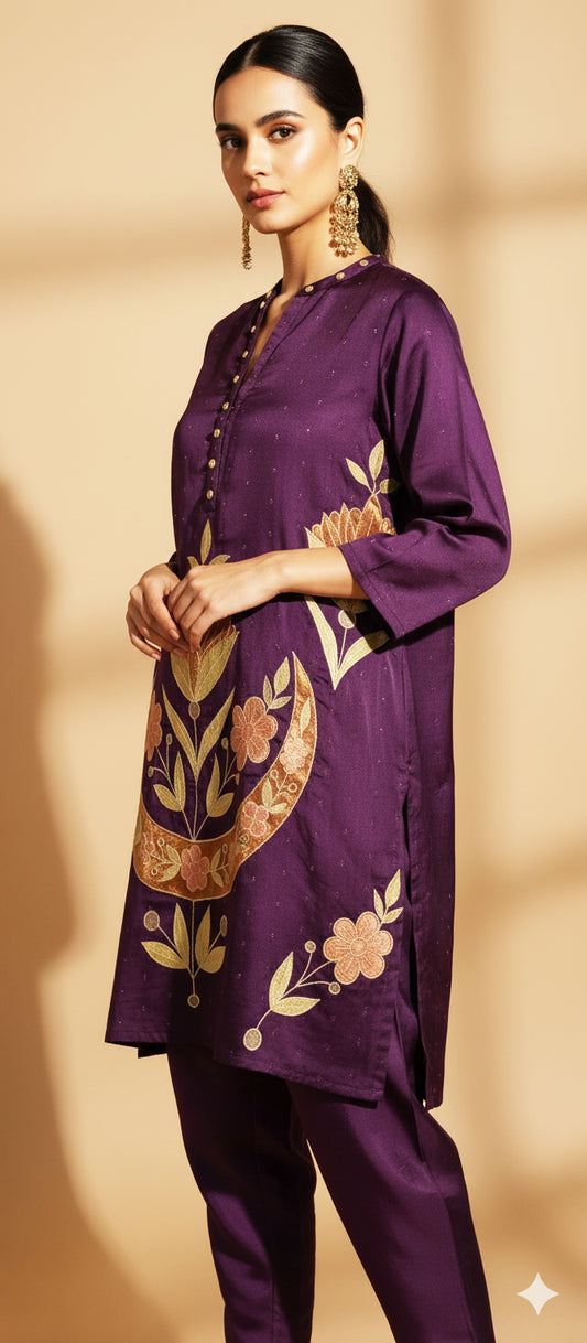 Dholki Edit - Pure Sheesha Bundki Silk - Royal Purple Chaand Phool