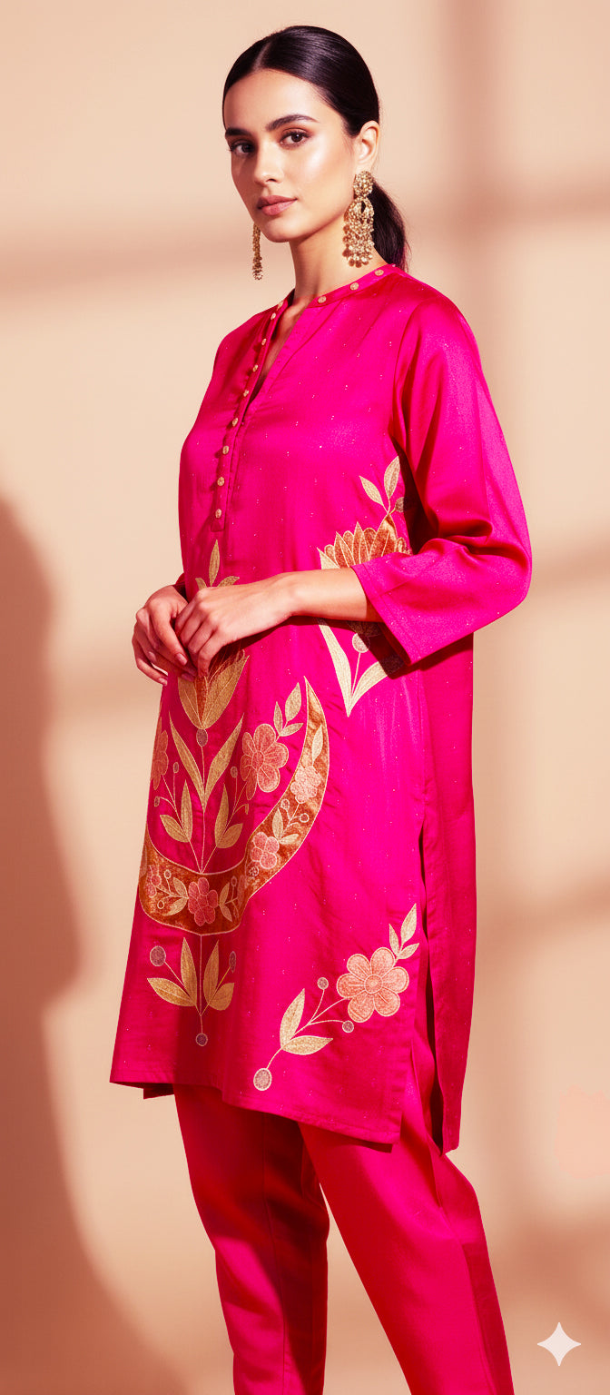 Dholki Edit - Pure Sheesha Bundki Silk - Hot Pink Chaand Phool