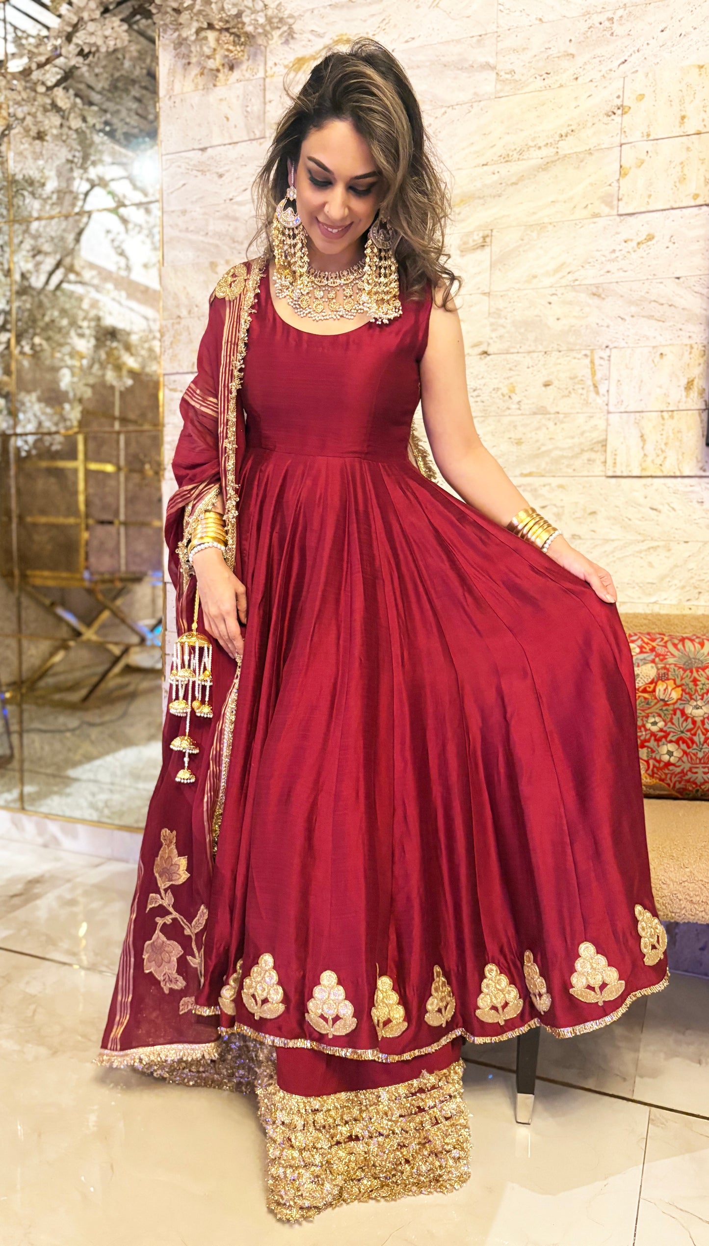 Dholki Edit - Pure Maple Raw Silk Peshwaaz - True Deep Red
