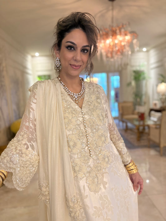 Wedding Edit - Pure Chiffon Silk Broshia - Soft White