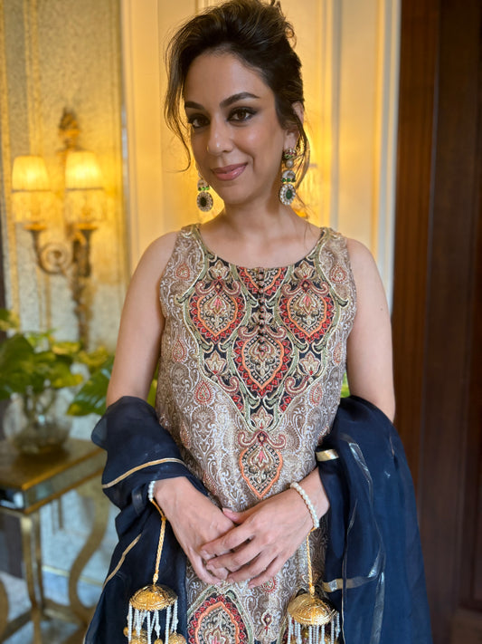 Wedding Edit - Pure Jamawar Rani Embellished Set