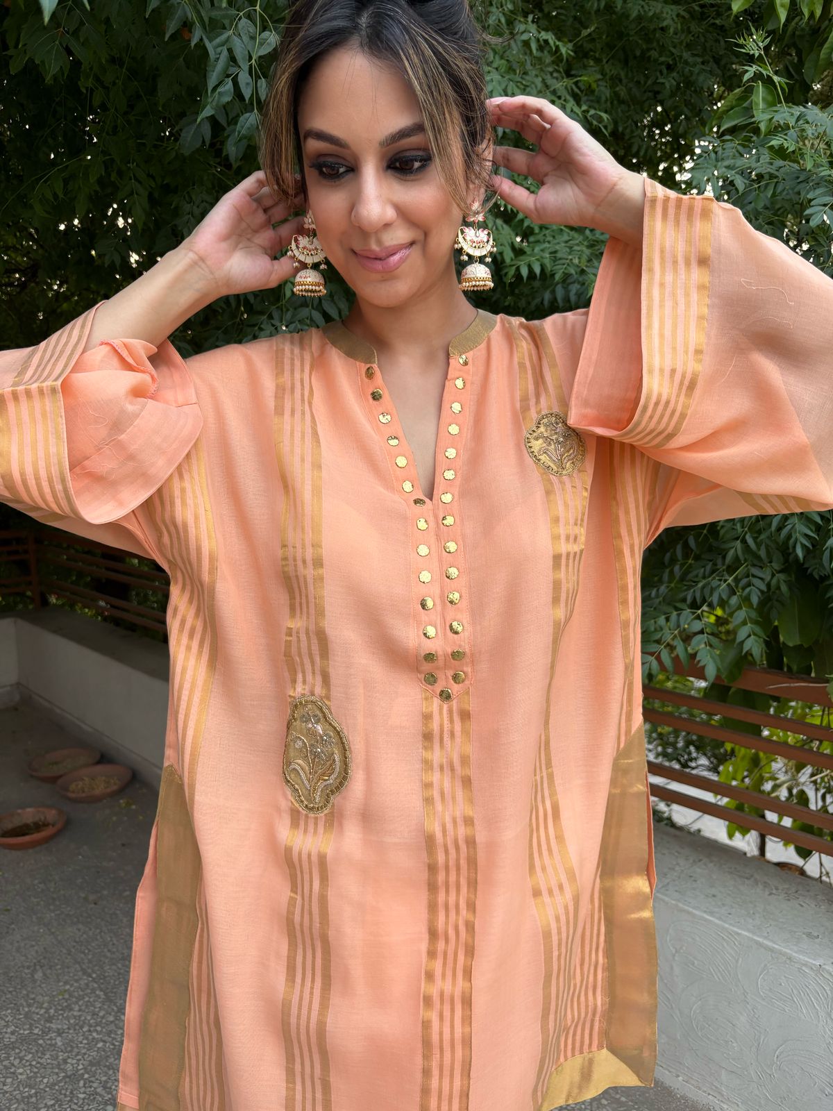 Summer Edit - Dhaka Malmal Kurta  - Peach