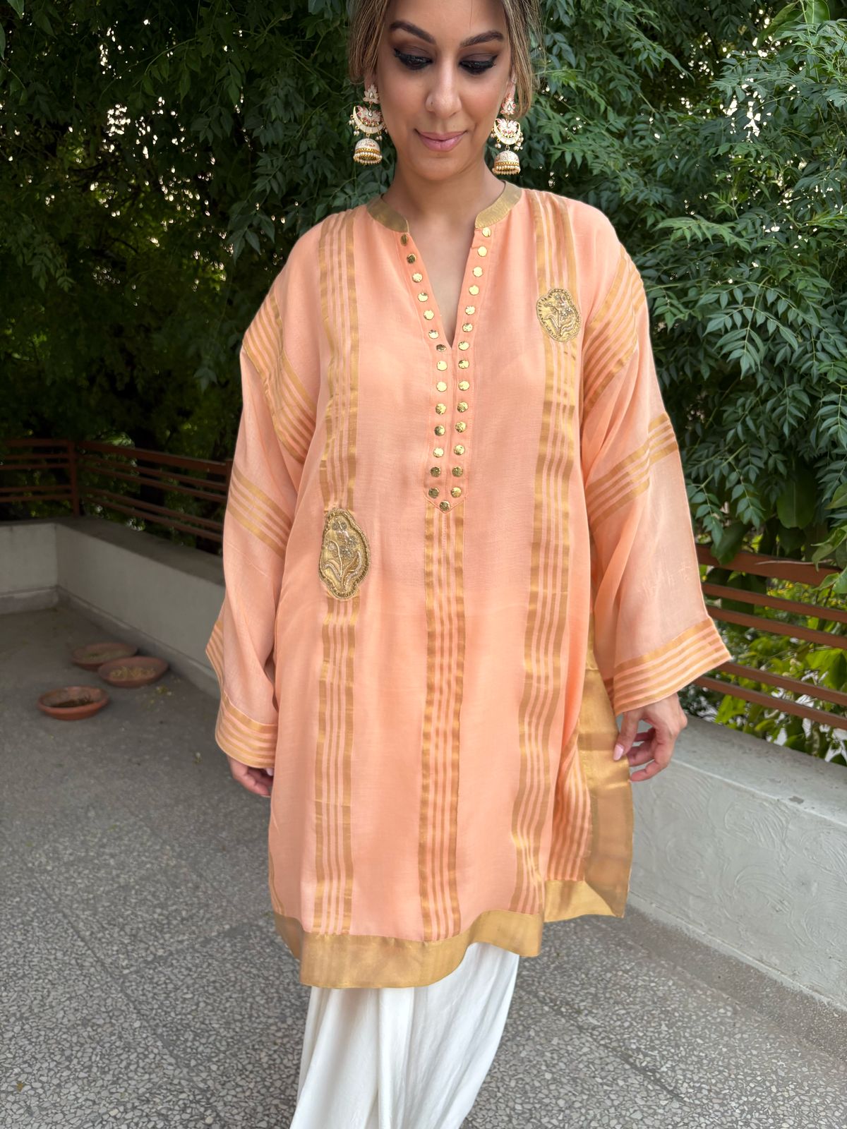Summer Edit - Dhaka Malmal Kurta  - Peach