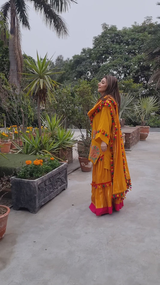 Spring Edit -  Pure Silk with silk embellished Appliqué - Kesari Yellow