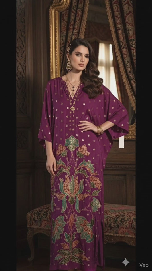 Wedding Edit - Pure Maple Raw Silk Kaftan - Fuschia