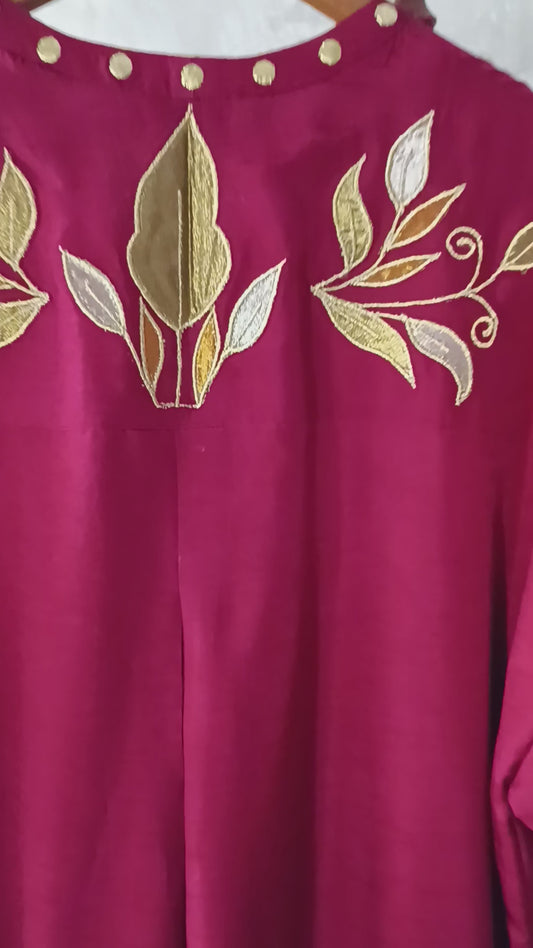 Dholki Edit - Slub Silk Kaftan Floral Royale - Fushcia