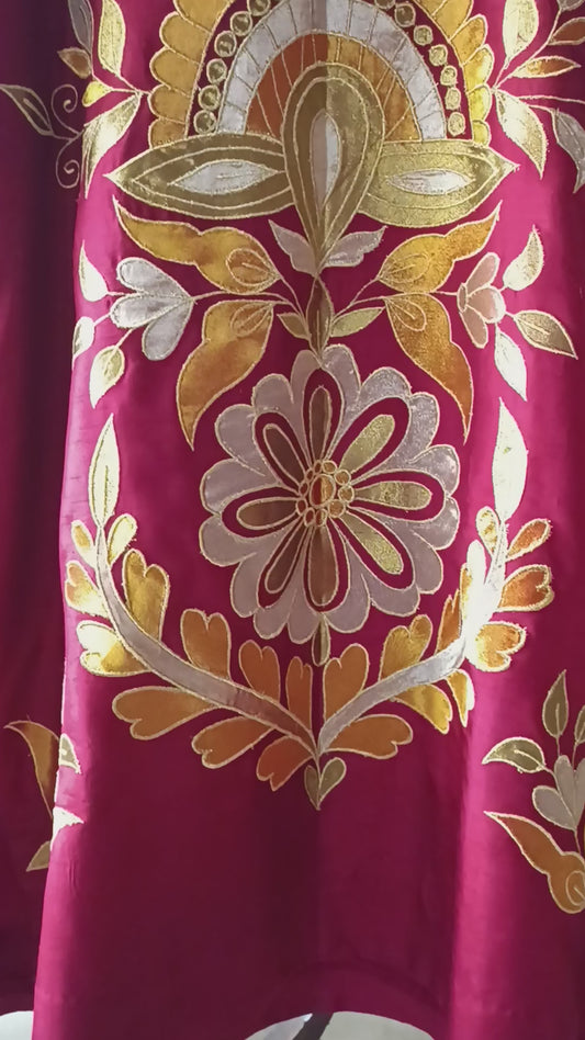 Dholki Edit - Slub Silk Kaftan Floral Royale - Fushcia