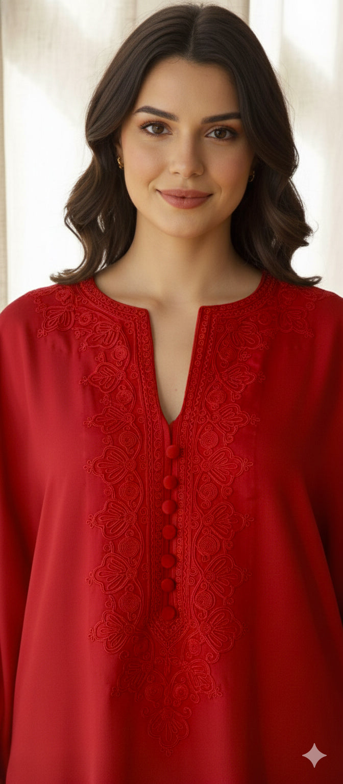 Winter Edit - Dori Embroidery - Pure Silk Karandi- The Red 'Red'