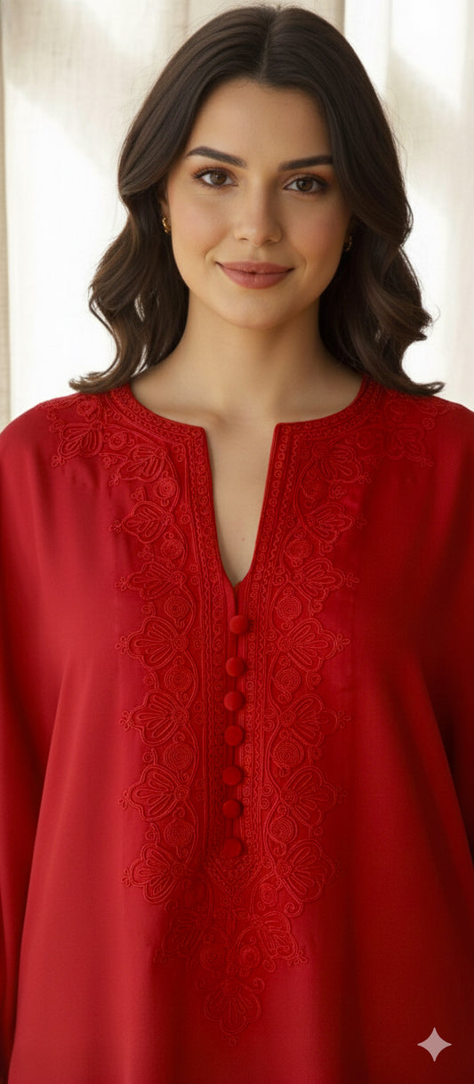 Winter Edit - Dori Embroidery - Pure Silk Karandi- The Red 'Red'
