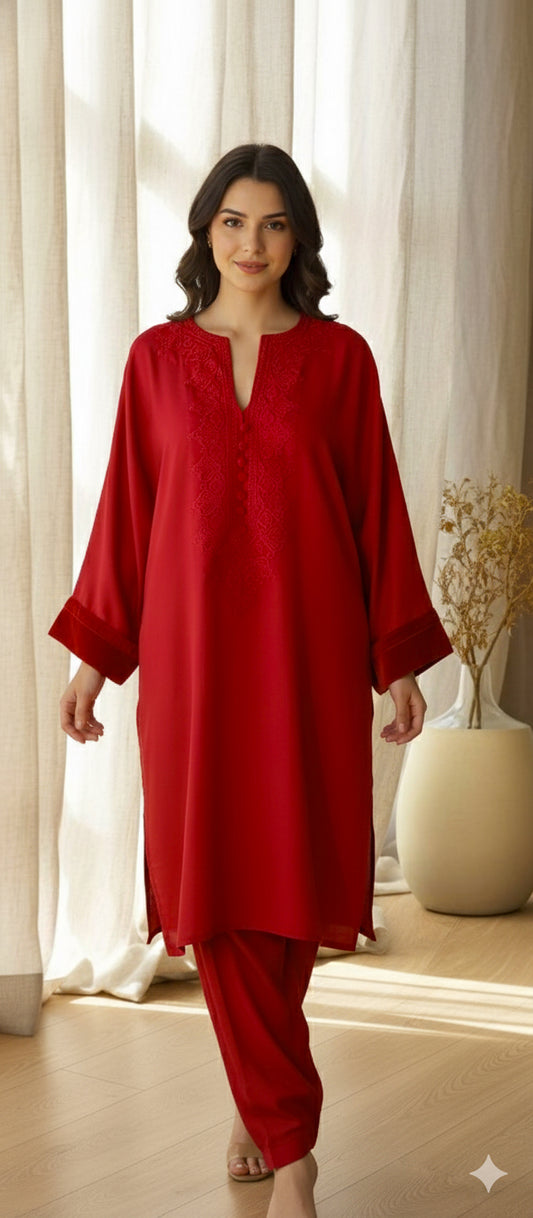 Winter Edit - Dori Embroidery - Pure Silk Karandi- The Red 'Red'