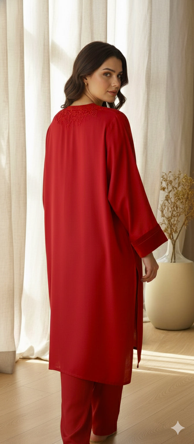 Winter Edit - Dori Embroidery - Pure Silk Karandi- The Red 'Red'