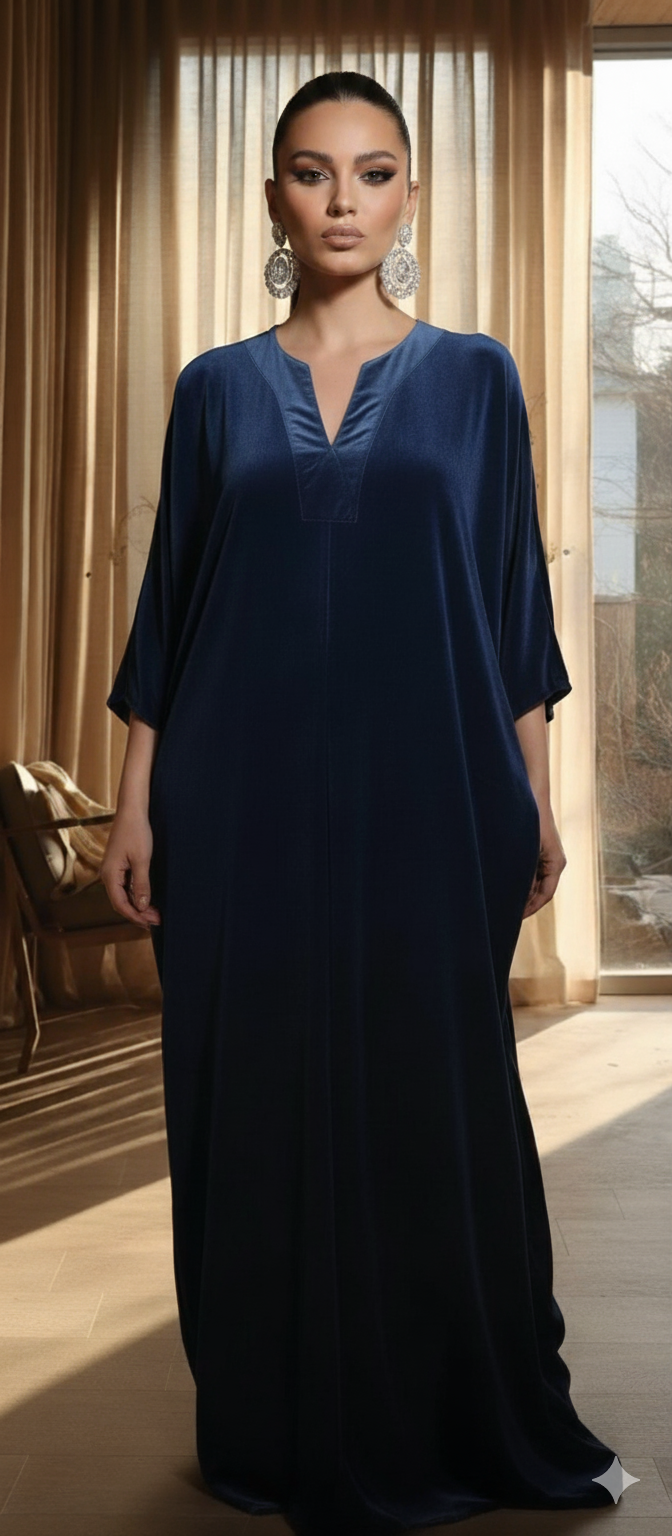 Dholki Edit - Velvet Kaftan -Jewel Toned- Deep Royal Blue
