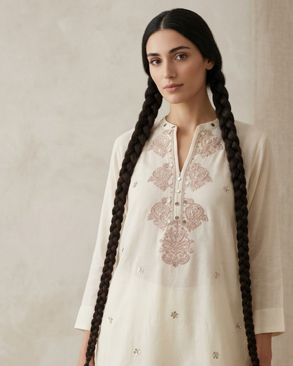 Dhaka malmal Rose Kurta