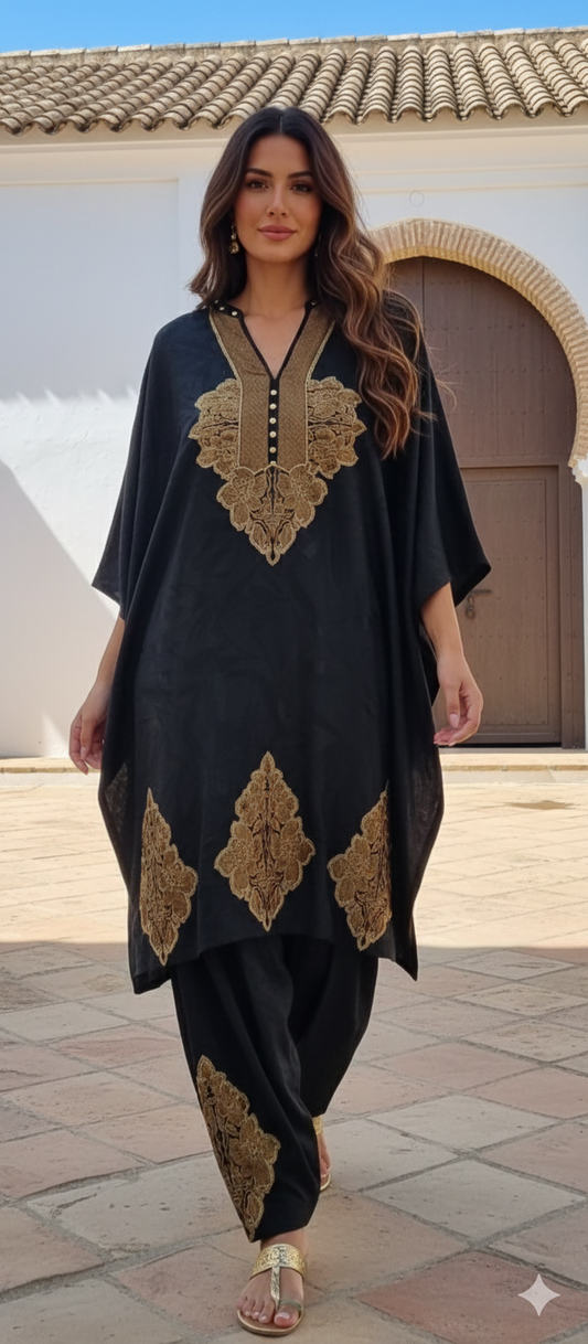 Spring Edit -  Pure Silk Karandi Kimkhawab Appliqué -  Black