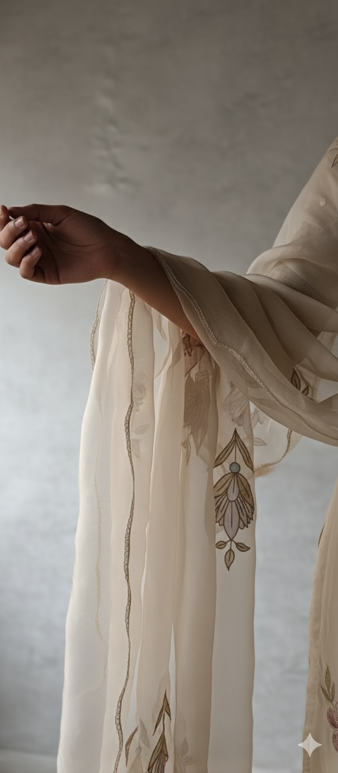 Dholki Edit - SlubSilk - Soft Ash White Chaand Phool