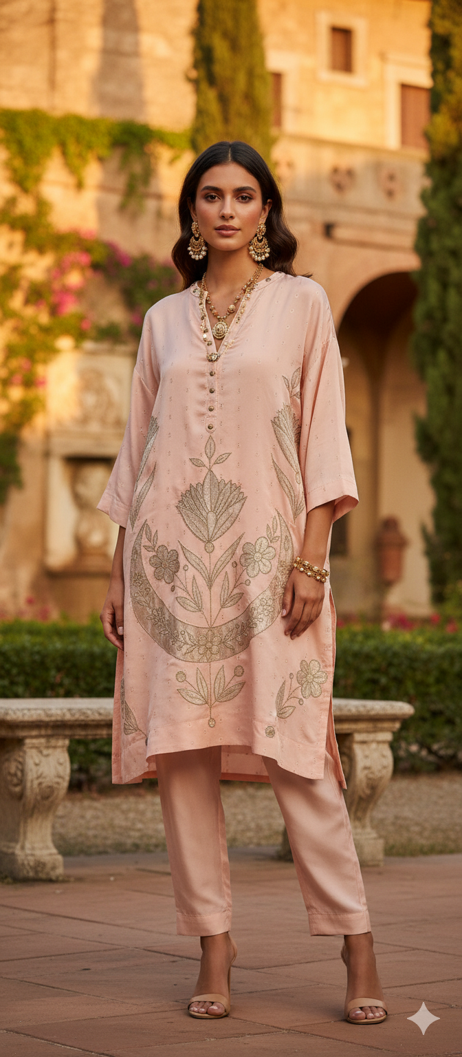 Dholki Edit - Pure Sheesha Bundki Silk - Blush Pink Chaand  Phool
