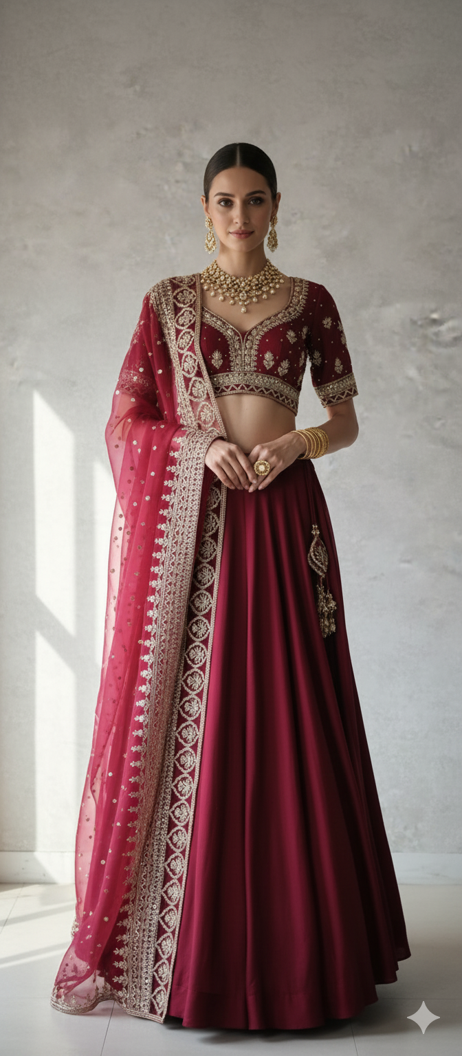 Wedding Edit - Bridal Choli Ghagra set - Carmine Red