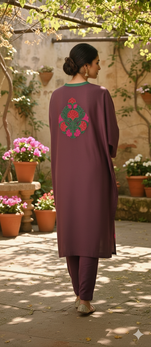 Winter Edit - Silk Applique & Embroidery - Pure Silk Marina - Deep Plum Purple