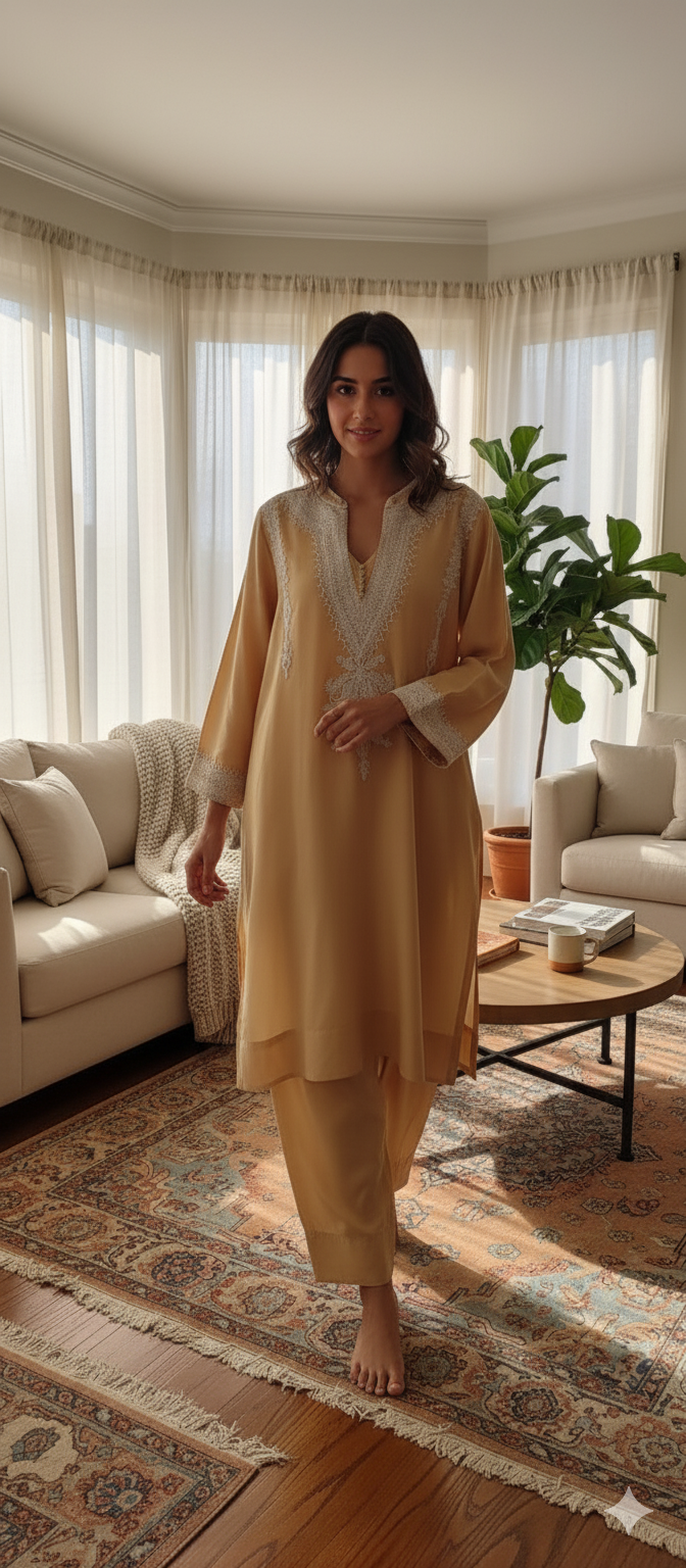 Winter Edit - Dori Embroidered Karandi -  - Buttercup Yellow