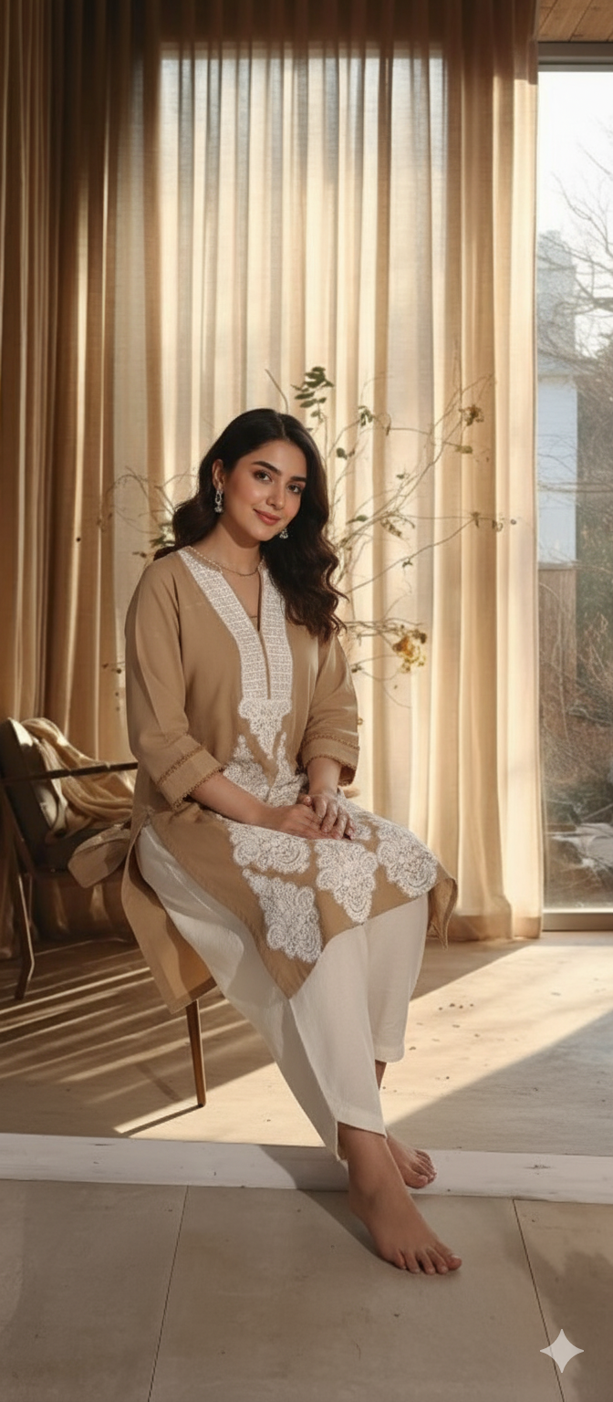 Winter Edit -  Pure Silk Karandi- Tan Brown